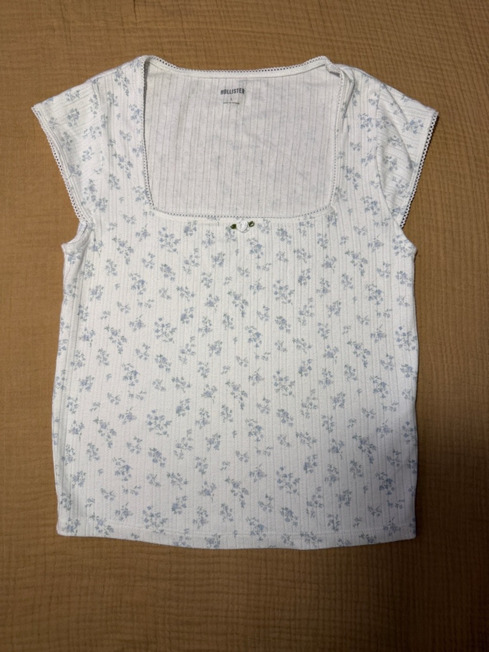 Hollister Cotton Pointelle Floral Ribbed Square Neck Top